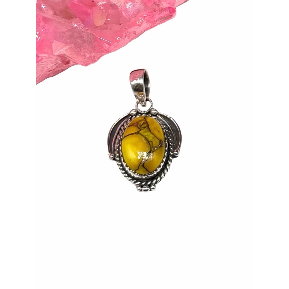 Honey Dahlia Kingman Turquoise Necklace Pendant Solid 925 Sterling Silver